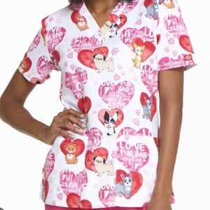 3/$25 Dickies EDS Medical Scrubs Top V-Neck Shirt Fur Baby XS